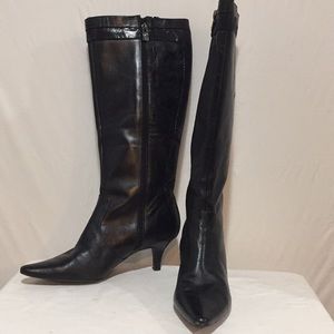 Anne Klein Akcallah Black Leather Heeled Boots
